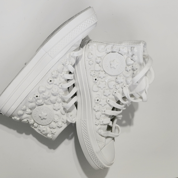 Converse Chuck Taylor Platform 3D Floral White Youth Kawaii Y2K Styl Sz 5 Preppy - Picture 10 of 11